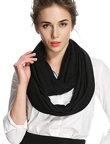 corciova Black Soft Girl Women Infinity Wrap Scarf Stretchy Jersey Knit Sleep Head Circle Scarf Continuous Loop Light Weight4