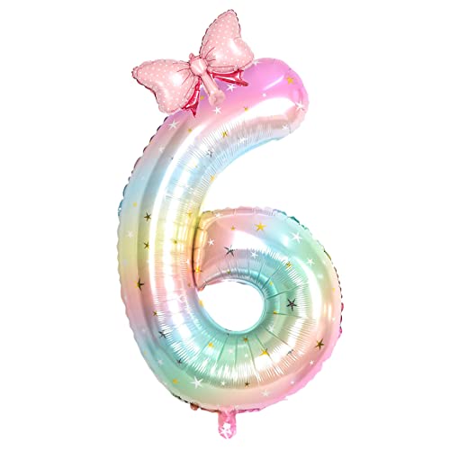 Image of Happy birthday Big Number Balloons Foil Birthday Balloon Number Balloons Happy Birthday Party Decorations Kids and Wedding Party Supplies (Pink 6)