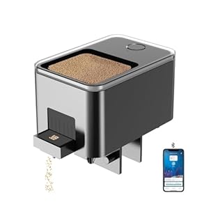 Bluetooth Automatic Fish Feeder for Aquarium, Food Dispenser for Fish Tank with App Control, USB and Rechargeable Battery Powered, Suitable for Small Fish Tank Pelleted Food, Black