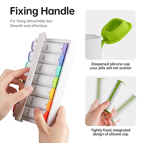 Koviuu Weekly Pill Organizer, Large Travel Pill Box 7 Day, 2 Times A Day Pill Case With Rotatable Handle, Am Pm Daily Pill Holder Container For Vitamin, Medicine, Supplement, Fish Oil, White #TOP6