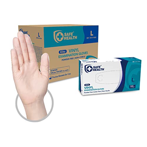 Safe Health Guantes Desechables de examen de Vinilo Transparente Talla L, 1000 unidades, Sin polvo Sin látex, Certificado CE, Limpieza Atención médica Alimentación, 3 Mil