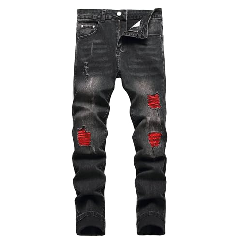Men's Slim Fit Stretch Jeans Ripped Skinny for Men, Distressed Destroyed Straight Leg Fashion Comfort Flex Waist Jeans, Teenager Casual Fashion Designer Classic Regular Fit Basic Denim Pants