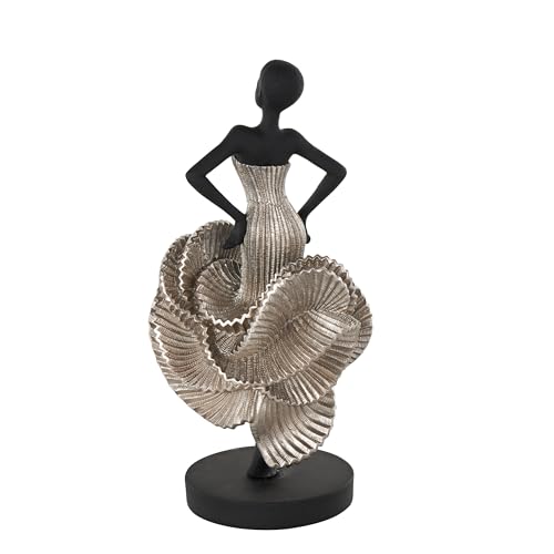 Escultura decorativa bailarina de resina negra con vestido plateado 6x6x14 miniatura 6