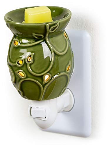 Dawhud Direct Wall Plug-in Wax Warmer for Scented Wax Ceramic Green Ivy Swirl Electric Home Fragrance Warmer for Essential Oils Candle Wax Melts and Tarts Scent Warmer Night Light