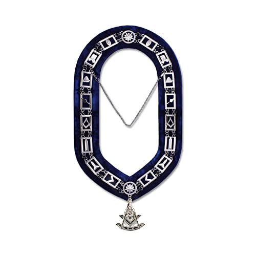 Masonic Regalia Past Master Blue Lodge Officer Apron Handmade and chain collar with Jewel Silver3