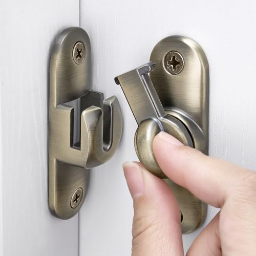 Image of INIRET Bronze Barn Door Latches,90 /180 Degree Gate Lock,Flip Gate Latches Hardware,Zinc Alloy Right Angle Door Lock Latch,Door Security Sliding Door Latch Lock for Cabinets,Bathroom
