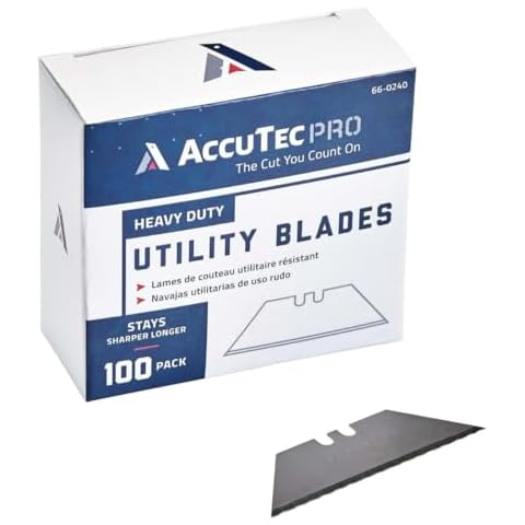 AccuTec Pro 2-Notch Utility Knife Blades with Dispenser - 100-Pack - Precision Made with Heavy Duty High Carbon Steel for Extra Durability and Long Life - APBL-8021 Cover