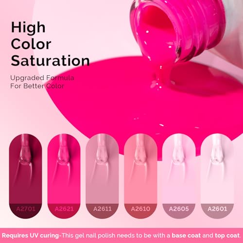 Image of MelodySusie Bright Pink Gel Nail Polish Set - 6 Colors Nude Pink Neon Pink Purple Soak Off UV LED Gel Polish Gift for Women Nail Art Manicure Salon DIY Nail Design Decoration at Home