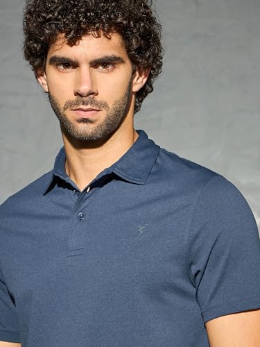 Image of TECHNOSPORT Men's Solid Slim Fit Polo Collar T-Shirt COTFLEX Half Sleeve Button Polyester for Gym Running Workout UPF50+ Anti Odour