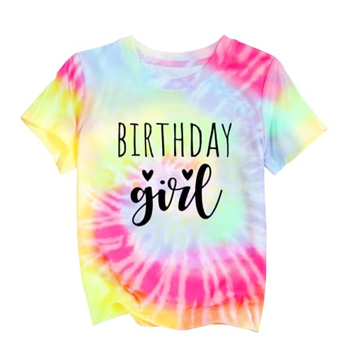 Image of YHHR Birthday Girl Shirt Tie Dye Girls Birthday Shirts 7-14 Year Kids Tops | Girls Birthday T Shirt, Cute B-Day Gifts Party Tops ,Birthday Outfits ,Letter Print Tees ,Graphic Short Sleeve Tee Tops