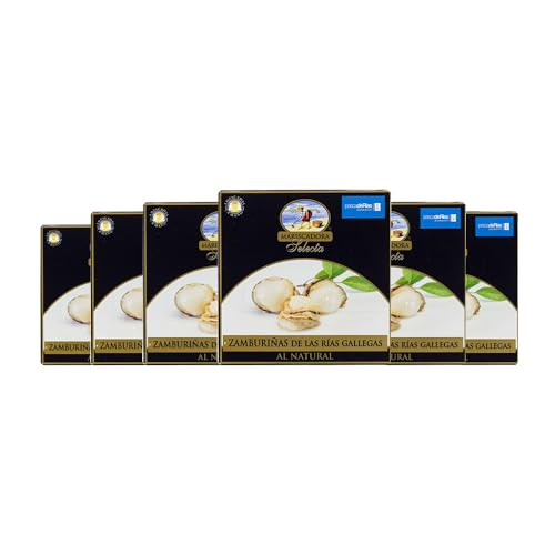 Pack 6x Zamburiñas Naturales de las Rías Gallegas Mariscadora – 110 g c/u | 14–18 Piezas Gourmet | Al Natural | Sin Aditivos