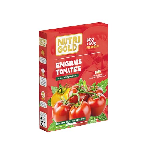 NutriGold® fertilizante Tomates | Abono para Todas las Variedades de Tomate - Rico en Nitrógeno, Fósforo y Potasio 100% Natural - Nutrientes de 1ª Calidad Km 0 - Formato Sólido 800g + 50g Gratis