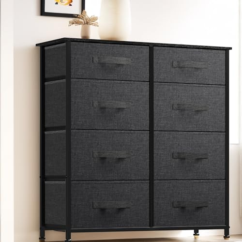 YITAHOME Comoda 8 Cajones,Cajonera de Tela,Sinfonier,Robusta Estructura metálica,para Dormitorio, Salón, Pasillo,Gris Oscuro