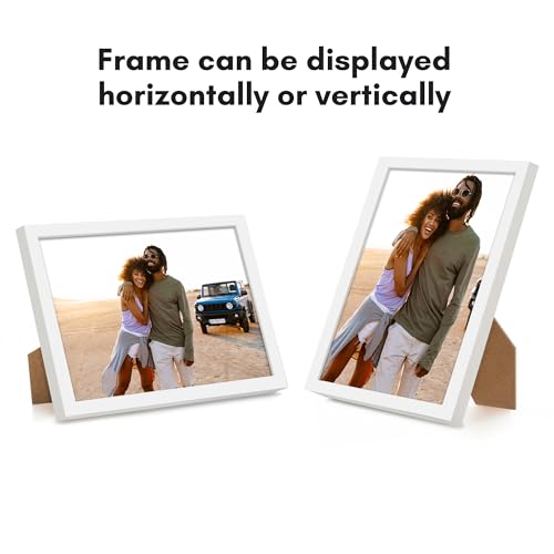 Americanflat 6x8 Picture Frame with Shatter-Resistant Glass - Streamline Collection - Thin Border Photo Frame for Tabletop and Wall Display - Hanging Hardware and Easel Stand Included - White
