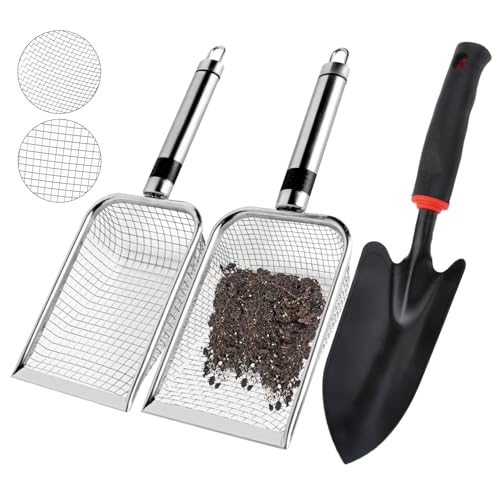 3-in-1 Soil Sifter for Gardening & Mini Trowel Shovel – Tool for Composting and Soil Filtering (3.8/5mm Mesh), Planting, Digging, Rocks Sifter Dirt Sifter Soil Sifter Shovel