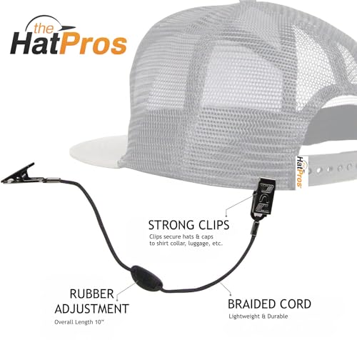 The Hat Pros Captador de boné com cordão de nylon trançado ajustável e clipes de buldogue, Preto, Ta