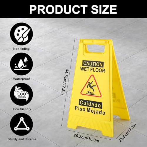 4 Pack Caution Wet Floor Sign 17.5\" Double-Sided Foldable A-Frame Design Safety Warning Signs,Bilingual Caution Message for Commercial Use,Pool(Yellow)