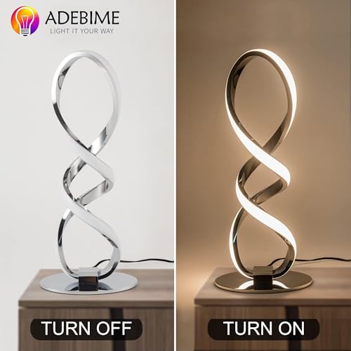 Adebime LED Spiral Bedside Table Lamp, Stepless Dimmable 12W 3000K Warm White, Modern Nightstand Desk Lamp for Bedroom, Living Room​, Sliver