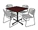 Regency Kobe 36-Inch Square Breakroom Table, Mahogany, and 4 Zeng Stack Chairs, Grey