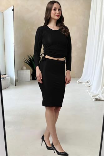 Image of POPWINGS Casual Solid Skirt and Top Set for Women | Stylish Skirt Co-ord Sets for Women | Crop Top and Skirt Set for Women | 2-Piece Sets for Women Summer Skirt