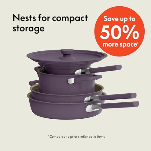 Image of bella Fits-Anywhere 9-Piece Ceramic Nonstick Non-Toxic Cookware Set, Plum