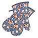Oven Mitts Gloves 1 Pair Heat Resistant 480 ℉ Non Slip Clear Silicone Printed Cat Comfortable Cotton Lining Kitchen Men Cooking Barbecue Machine Washable (Cat, Grey Mitts)