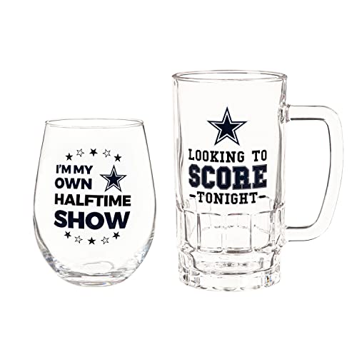 Team Sports America Nfl Dallas Cowboys, Stemless 17 Oz Wine Glass & Beer Mug 16 Oz Gift Set With Box | Keeps Drinks Cold | Officially Licensed #TOP1