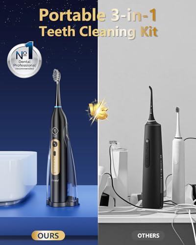 Electric Toothbrush with Water Flosser Combo, Sonic Electric Toothbrush for Adults, Cordless & Portable flossing Toothbrush for Travel, 3 Brush Modes & 5 Floss Speed for Teeth Cleaning and Gum Health — view 6