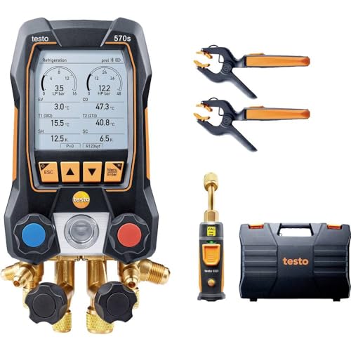 Testo HVAC Manifold Gauge Set - 570s Micron Gauge for Long-Term Measurement on Air Conditioning, Heat Pumps - Bluetooth, App-Connection