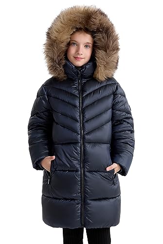 SOLOCOTE Manteau d'hiver pour filles en duvet synthétique avec capuche en fausse fourrure, doublé...