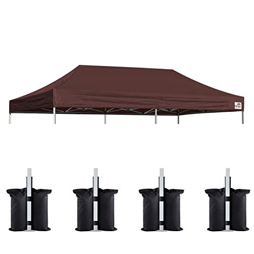 Image of Eurmax USA 10x20 Pop Up Canopy Replacement Top,Universal Instant Canopy Cover ONLY,Heavy Duty UPF 50+ UV Protection,Water & Wind Resistant Tarp,30+ Colors Available,Bonus 4 Sand Bags (Brown)