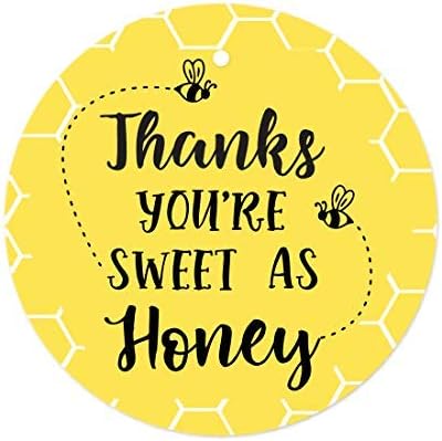 Andaz Press Busy Little Bee Black and Yellow Baby Shower Birthday Party Collection, Round Circle Gift Tags, Thanks You're Sweet as Honey, 24-Pack