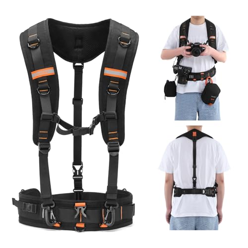 Cwatcun Sangle réglable pour appareil photo photographe – Harnais d'épaule double multifonction et ceinture de taille pour appareil photo reflex...