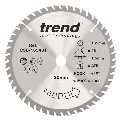 Trend Wood Cordless Circular Saw Blade, 165mm Diameter, 20mm Bore, 48 Teeth, 1.5mm Kerf, +10° Hook, TCT, Fine Finish, CSB/16548T