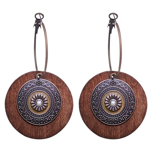 Boucles d'oreilles pendantes bohème en bois et métal vintage pour femme