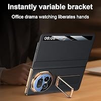 Fhyeugfy Hülle für Honor Magic V5 mit Metall Halter Magnet Ständer, Ultradünn Prämie PU Leder Back Handyhülle, Stoßfest Schutzhülle-Schwarz – Ansicht 2