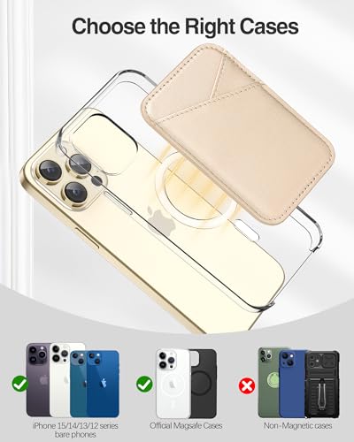 Image of Miroddi for MagSafe Wallet, Strongest Magnetic Card Holder for iPhone 17 /16 /15 /14 /13 /12 Series, Ultra-Thin Leather Magnetic Phone Wallet with 2 Card Slots, RFID Blocking, No More Falling, Gold