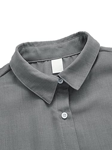 Image of Milumia Women's Collar Lantern Short Sleeve Pleated Hem Button Down Work Blouse Shirt Top
