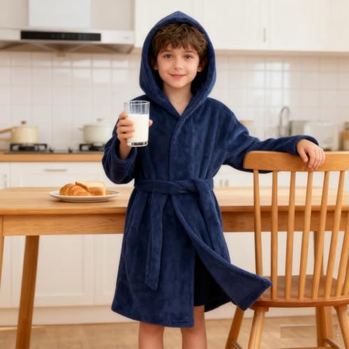 Image of Boys Girls Bathrobes,Toddler Boy Girl Robes,Children's Plush Soft Coral Fleece Hooded Pajamas Sleepwear for Kids