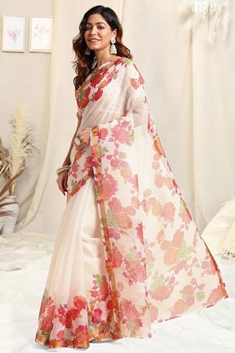 Image of MIRCHI FASHION Lightweight Kota Doria Cotton Saree | Floral Printed Summer Saree for Women | Breathable Ethnic Daily Wear Saree with Blouse Piece