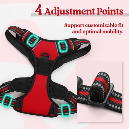 Image of Lyrovo Adjustable No-Pull Dog Harness with Leash Set for Small, Medium & Large Dogs - Reflective, Breathable, Comfortable Vest Harness for Training & Walking (Red, XL (35-60Kg))