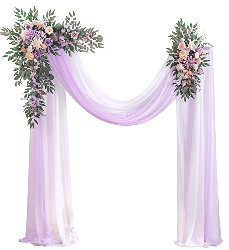 Serra Flora Wedding Arch Flowers Kit (Pack Of 4) 2Pcs Artificial Flower Arrangement With 2Pcs Draping Fabric Floral Swags For Ceremony Reception Backdrop Decorations (Purple) #TOP9
