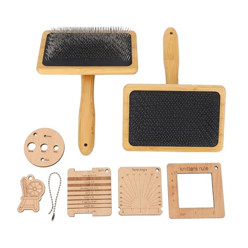 Luocute Cepillo de Fieltro con Aguja de Hilo de Madera, Juego de 8 Cepillos para Cardar con Tabla de Mezcla de Lana, Regla Perforadora, Regla de Densidad, Medidor de ángulo, Cadena,