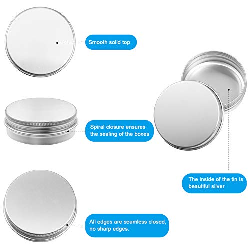 Patelai 72 Pcs 2 oz Tins with Screw Lid and Labels Aluminum Round Cans Salve Containers Travel Cosmetic Metal Tins for Candles Lotion Bars Balms Food Spice Candies DIY Crafts(Silver)4