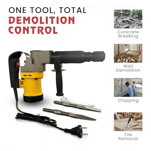 Image of Jon Bhandari Tools 2400W Demolition Hammer, 3000 BPM Heavy Duty Electric Breaker Machine with SDS Max Chuck, Flat & Point Chisel for Concrete Breaking, Wall Demolition, Chipping & Construction Work
