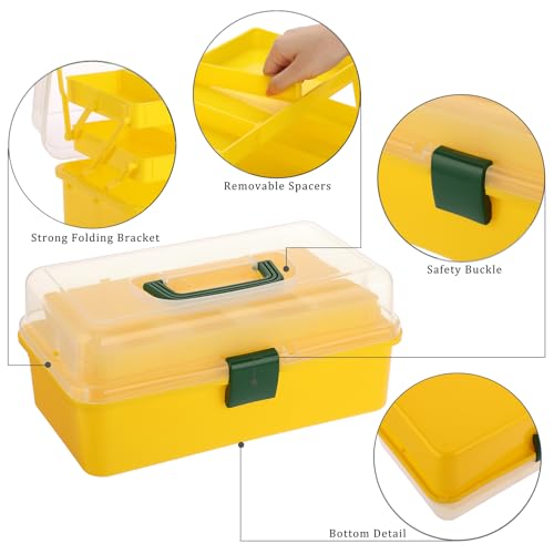 Image of BTSKY 3-Layer Plastic Dividing Storage Box Craft Organizer and Storage | Portable Handled Art Supply Organizer with Adjustable Spacers Multipurpose Home Utility Box for Medicine Sewing(Yellow+Green)