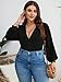 SOLY HUX Women's Plus Size Bodysuit V Neck Bishop Long Sleeve Wrap Bodysuit Tops Pure Black 4XL