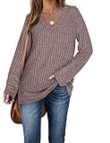 Aokosor Pullover Damen Winter Damen Tunika Elegant Langarmshirt Damen V-Ausschnitt Oberteile Herbst Rosa XXL