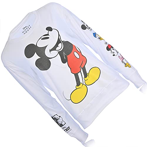 Disney Ladies Mickey Mouse Fashion Shirt Mickey And Minnie Mouse Long Sleeve With Sleeve Print Tee (White, Large) #TOP4