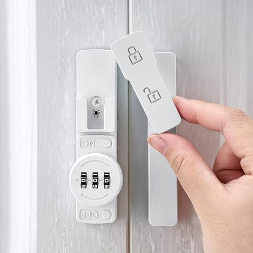 Image of INIRET White 180 Degree Barn Door Lock,Mechanical Password Lock,Flip Latch with Combination,3 Digit Password Keyless,Protect Privacy,for Barn Door,Windows,Garden,Cabinets,Bathroom,and Sliding Door